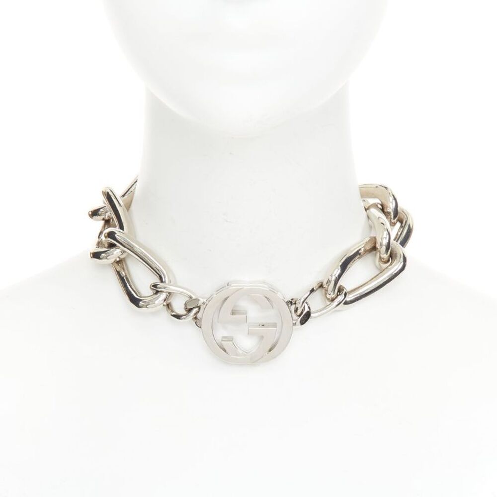 Gucci 2024 Runway Silver Punk Oversized Link Choker Necklace